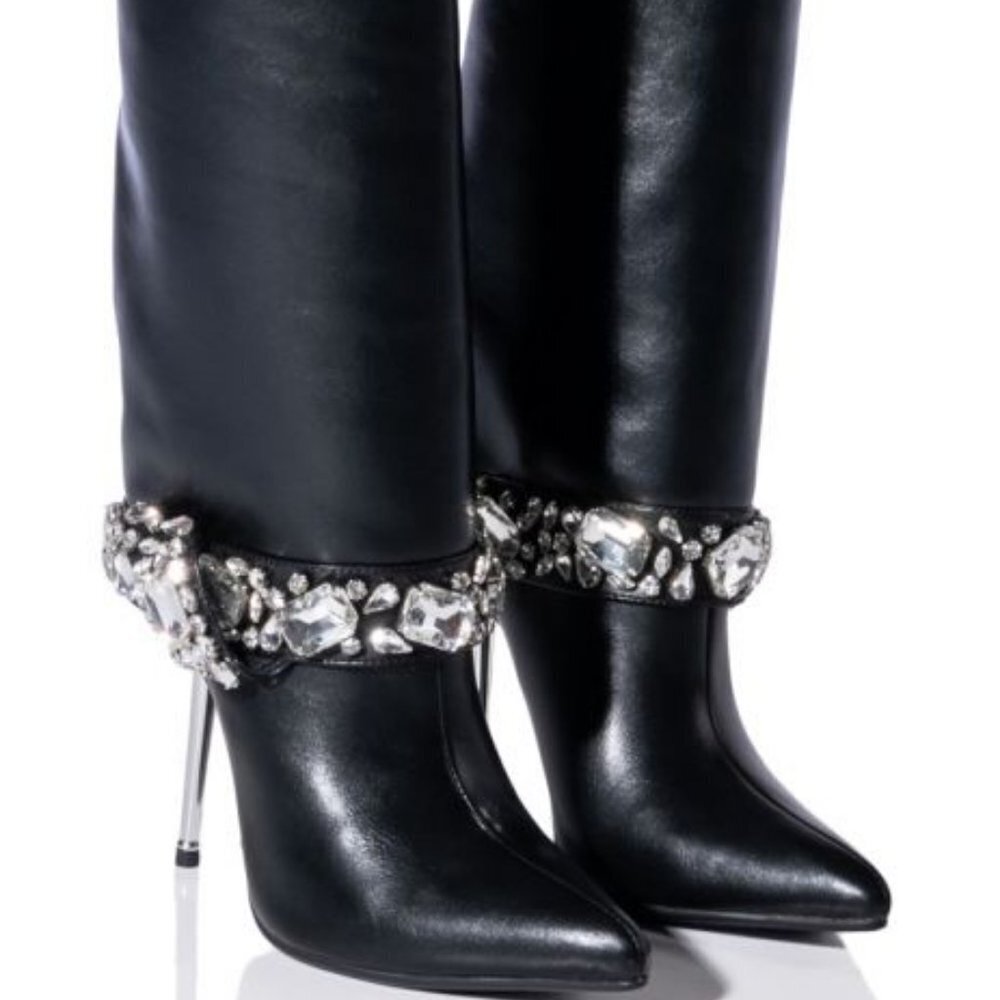 AZALEA WANG " DRIPPING FOLD OVER RHINESTONE" GEM STILETTO BOOTIE (BRAND NEW !!)